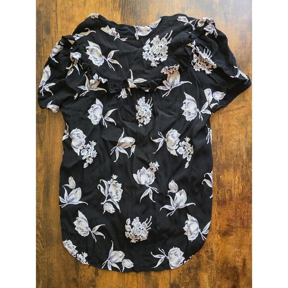 Maeve by Anthropologie Black Floral Adagio Ruffled Blouse Small - Picture 7 of 7